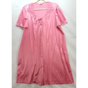 Vtg Vanity Fair Pink Satin Robe Sz L Short‎ Sleeve Knee Length Grandma Core USA